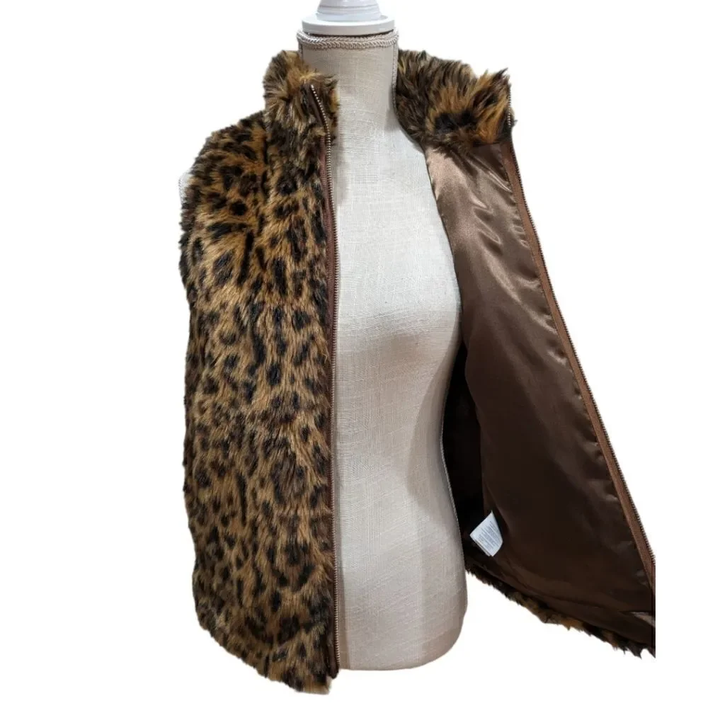 J.Crew Women's Faux-Fur Leopard Vest Zip up Style G9519 Size XXS